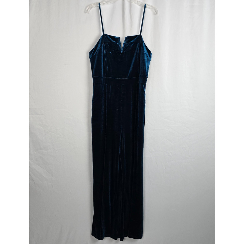 Emerald Green Velvet Jumpsuit Women's L Sleeveless Spaghetti Strap Back Zipper